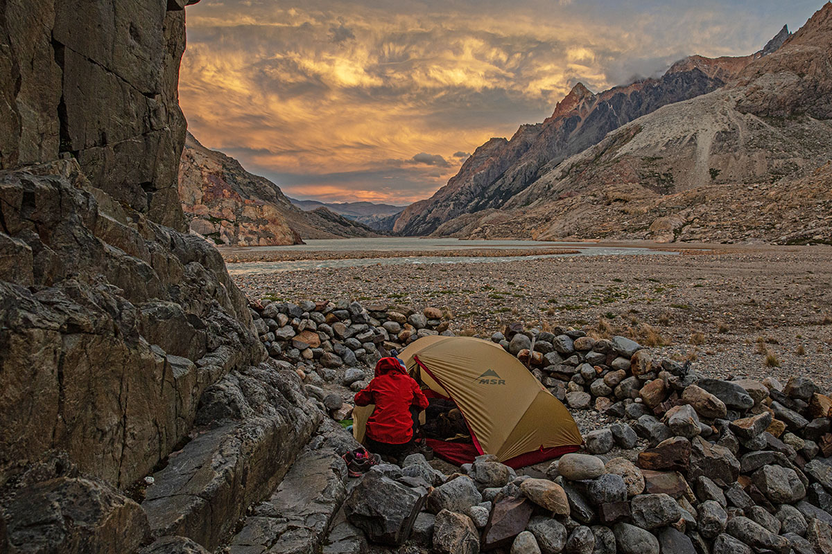 ​​MSR Hubba Hubba backpacking tent (sunset in Patagonia)